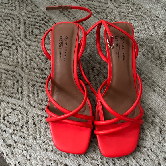 Call It Spring Red Zina Strappy Ankle Strap Sandal - Picture 2 of 5